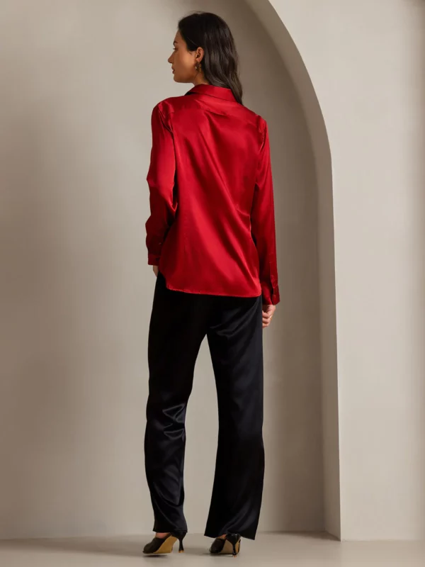 mulberry Silk 19Momme Long Lapel Collar Women's Shirt with Button Up Design