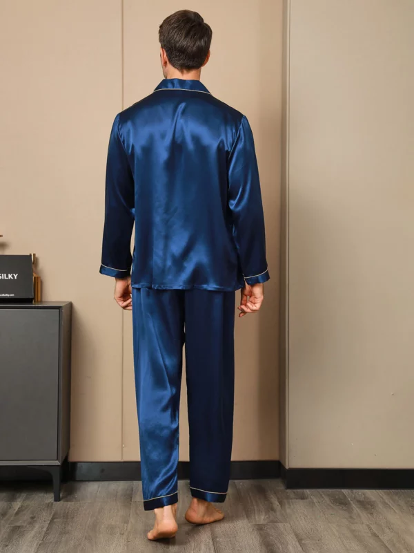 100% mulberry silk men's Long Sleeve Pajamas Set with outlines silhouette