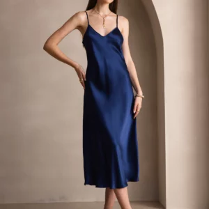 100% mulberry Silk charmeuse Spaghetti Strap Midi Dress - Image 9