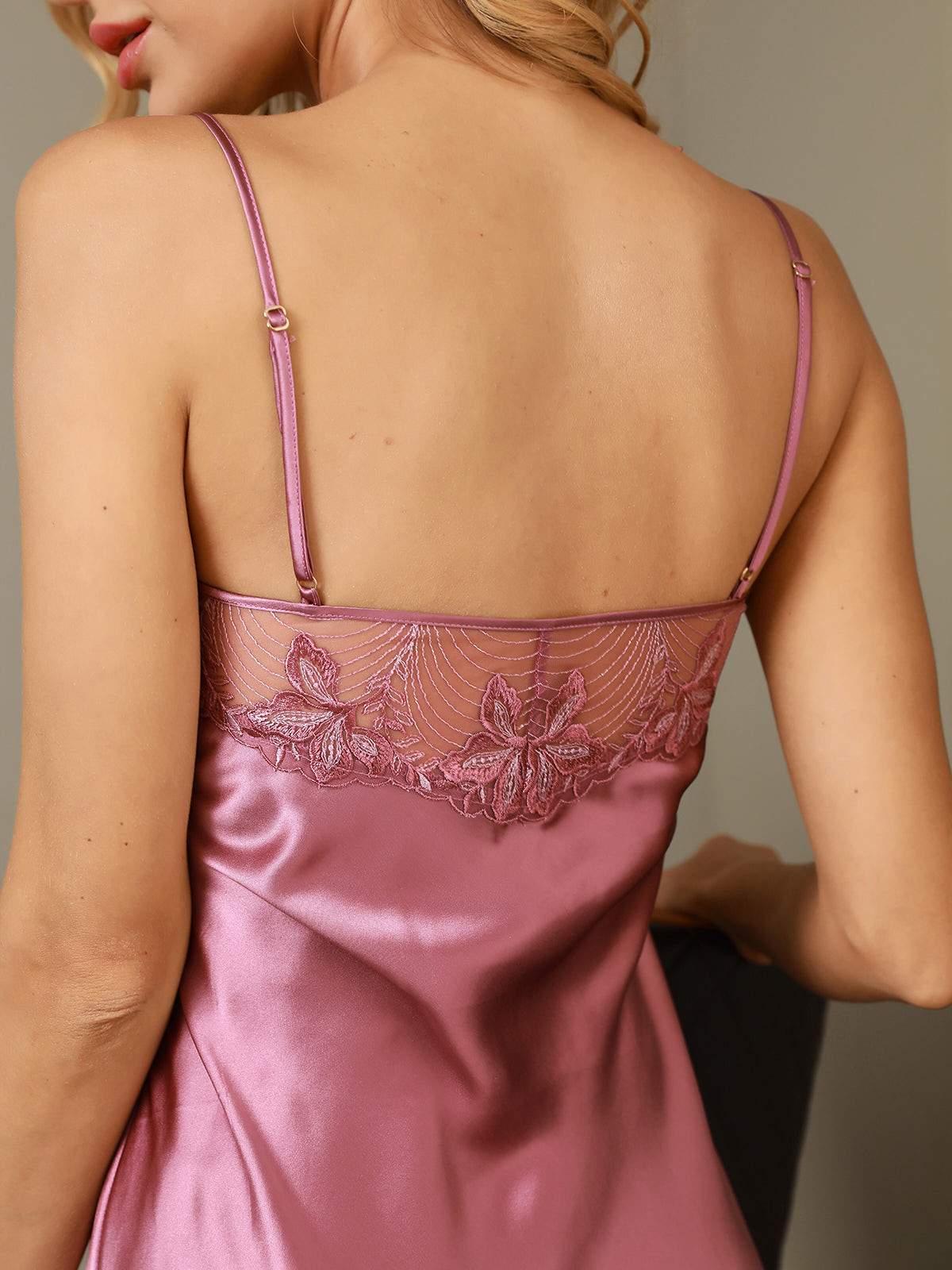 100% mulberry Silk sexy V-neck Nightgown with Lace Design - Image 3