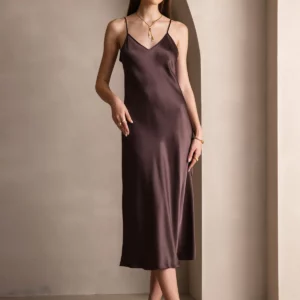 100% mulberry Silk charmeuse Spaghetti Strap Midi Dress - Image 8