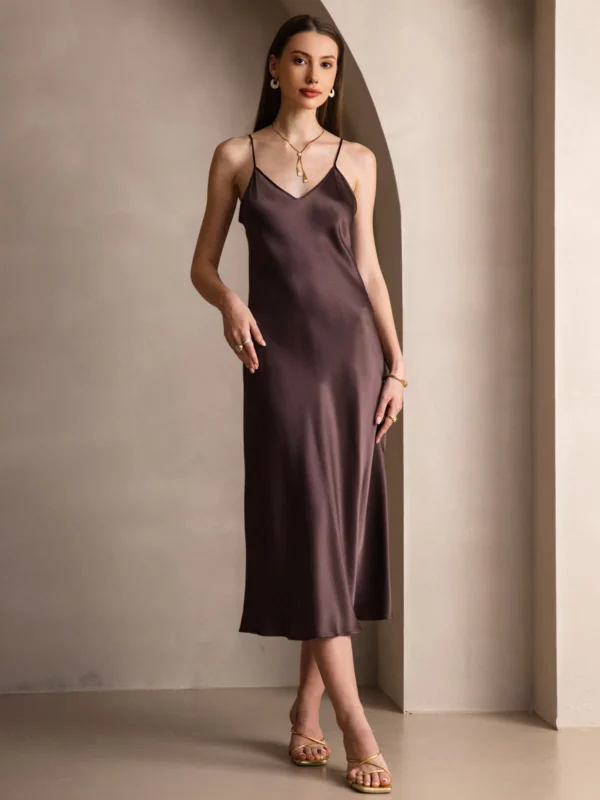100% mulberry Silk charmeuse Spaghetti Strap Midi Dress