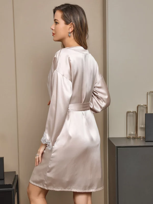 100% Mulberry Silk Lace Short Nightgown&Robe Set with Split Design