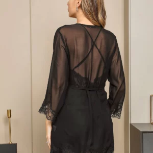 100% Mulberry Silk V Neck sexy Sheer Nightgown & Robe Set with lace - Image 8