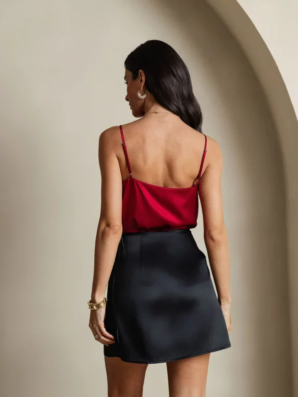 19Momme 100% mulberry Silk satin A Line Wrap Mini Skirt with Tie Waist Design