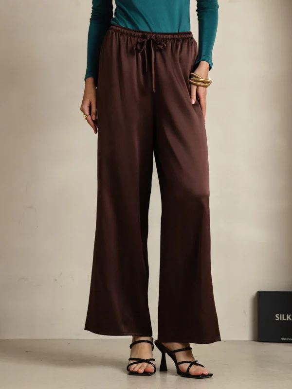 19Momme women's 100% Mulberry Silk Wide Leg Pants