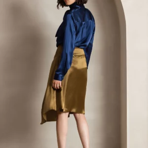 19 momme mulberry Silk Long Sleeve High Neck Bow Tie Blouse - Image 4