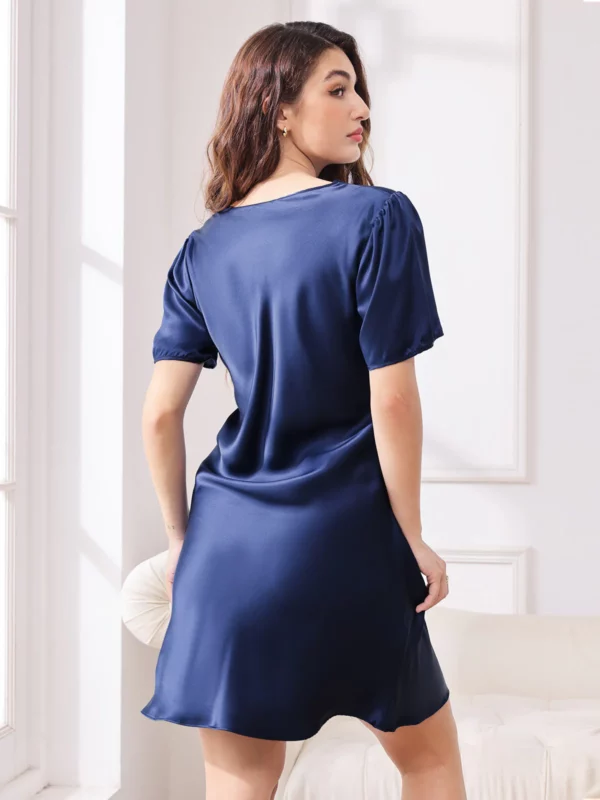 women's 100% mulberry Silk Puff Sleeve V-neck Short Nightgown
