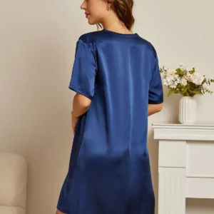 100% mulberry silk Women's Half Sleeve V-neck Short Nightgown - Image 4