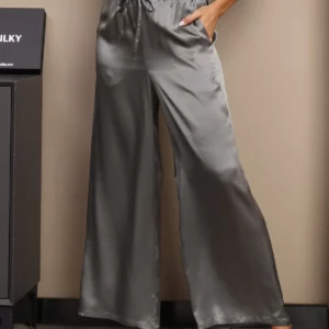 19Momme women's 100% Mulberry Silk Wide Leg Pants - Image 14