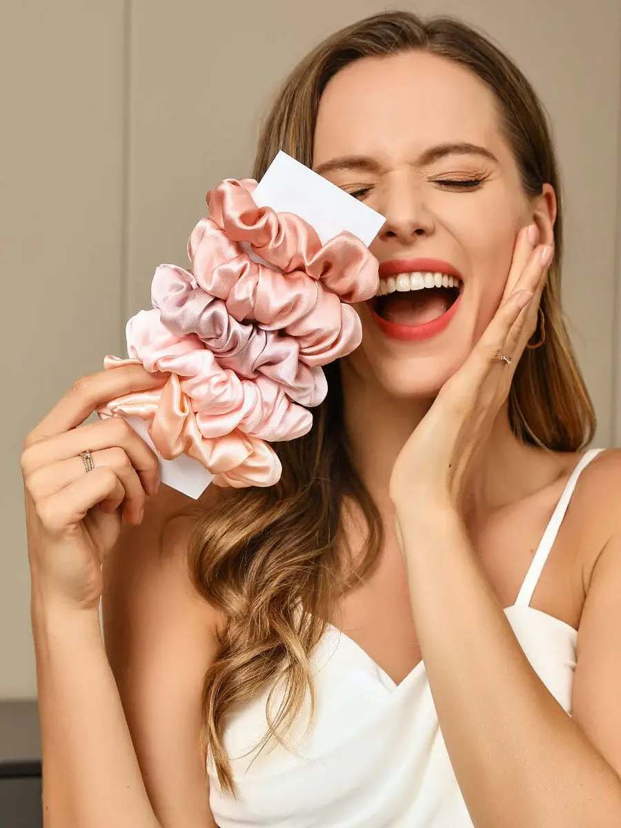 19 Momme 5Pcs 100% mulberry Silk Midnight Scrunchies Bundle - Middle - 3.5cm - Image 1