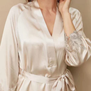 100% mulberry Silk Spaghetti Strap Nightgown & Robe Set 2 piece with lace design - Image 9