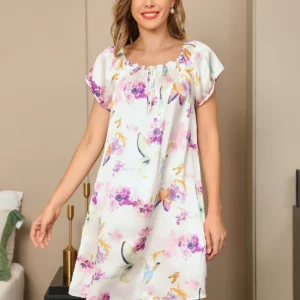100% mulberry Silk Cap Sleeve Square Neck Short Nightgown - Image 6
