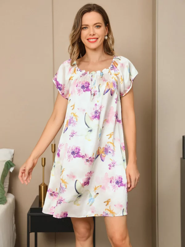 100% mulberry Silk Cap Sleeve Square Neck Short Nightgown