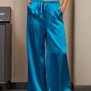 19Momme women's 100% Mulberry Silk Wide Leg Pants - Image 16