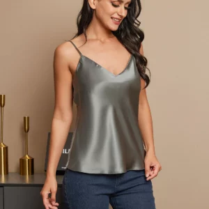 19Momme 100% mulberry Silk Spaghetti Strap V Neck Camisoles - Image 14