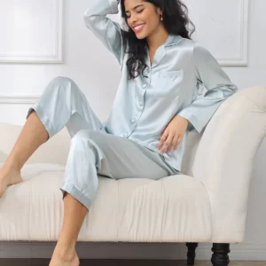 100% Mulberry Silk Women's Long Sleeve Silk charmeuse Pajamas Set - Image 8