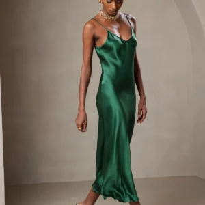 100% mulberry Silk charmeuse Spaghetti Strap Midi Dress - Image 11