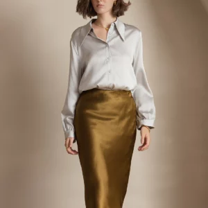 19Momme 100% Mulberry Silk charmeuse Stretch Long Straight Skirt - Image 11