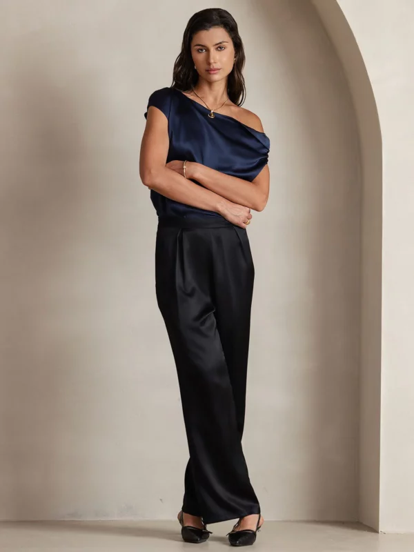 19Momme Women's mulberry Silk High Waist Wide Leg Pants