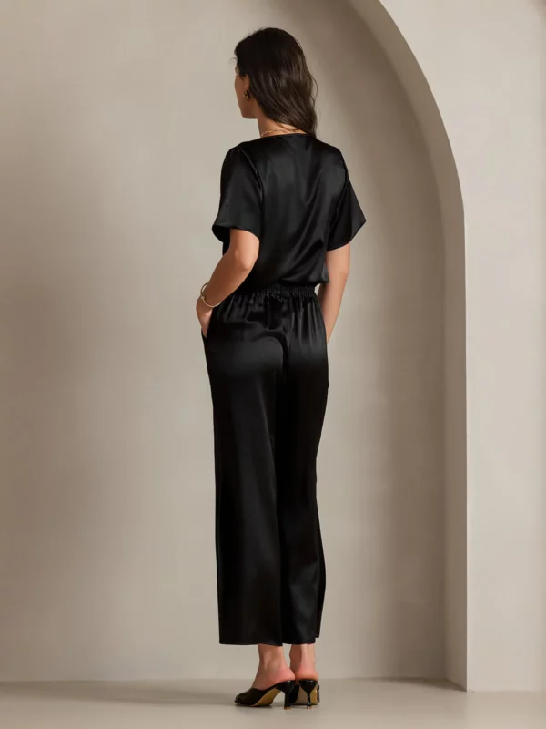 19Momme Women's mulberry Silk Short Sleeve Cowl Neck T-Shirt