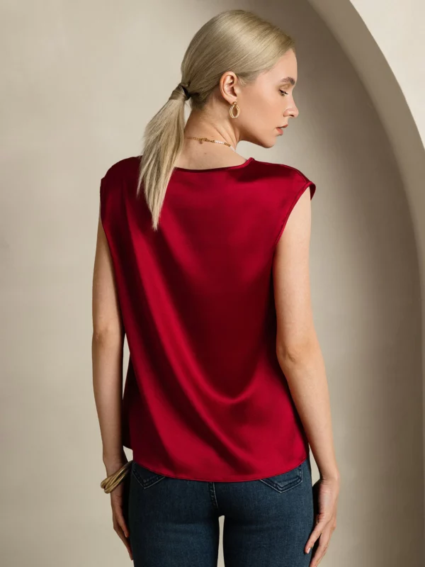 19Momme mulberry Silk Cap Sleeve Round Neck Women's Top