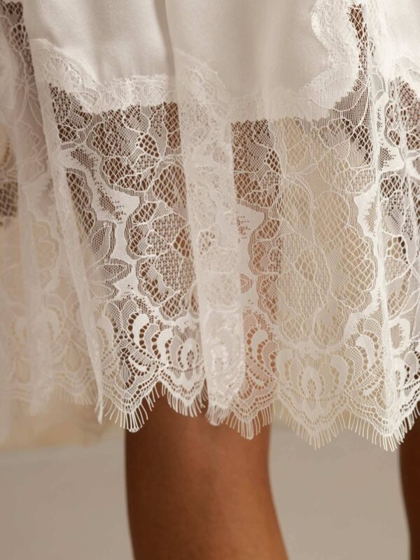 19Momme mulberry Silk Spaghetti Strap V-neck Nightgown with Lace Design