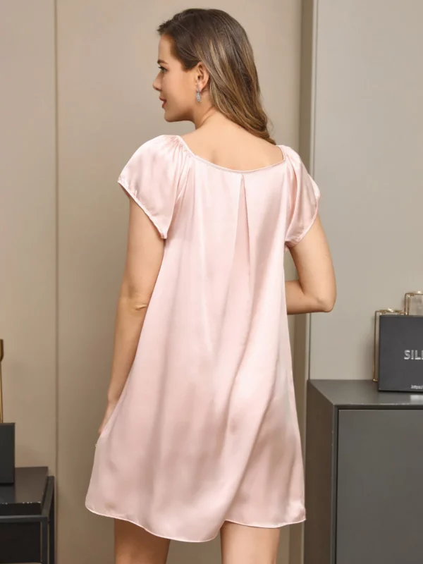 100% mulberry Silk Cap Sleeve Square Neck Short Nightgown