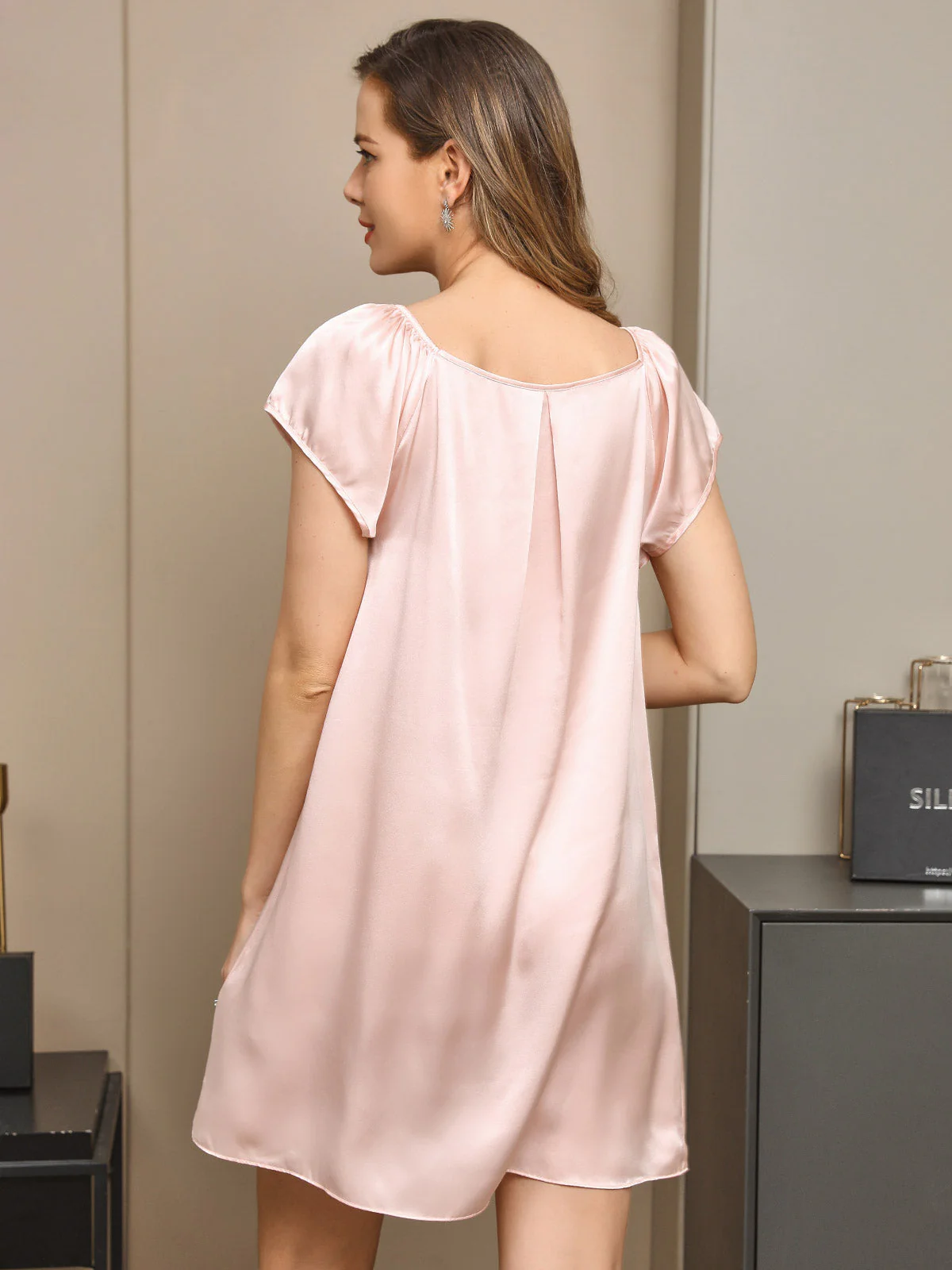 100% mulberry Silk Cap Sleeve Square Neck Short Nightgown - Image 7