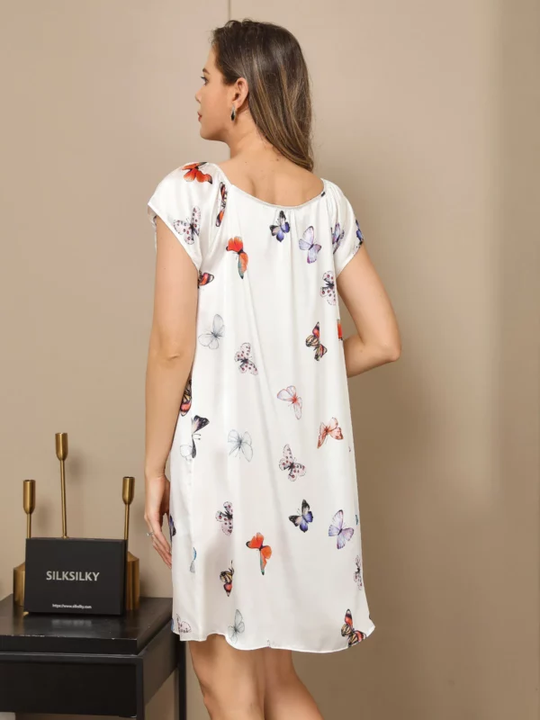 100% mulberry Silk Cap Sleeve Square Neck Short Nightgown