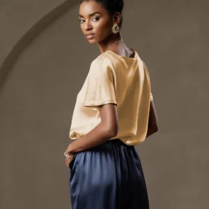 19Momme mulberry Silk Short Sleeve Boat Neck Women's T-Shirt - Image 13