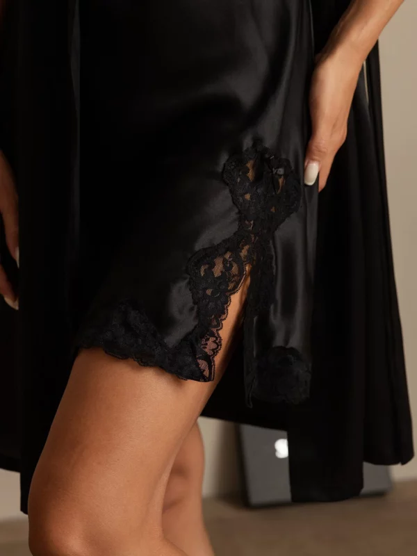 Pure Mulberry Silk charmeuse Nightgown&Robe Set 2Pcs with Lace