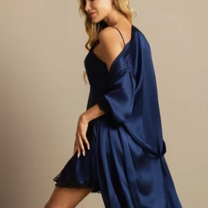 Pure Mulberry Silk charmeuse Nightgown&Robe Set 2Pcs with Lace - Image 8