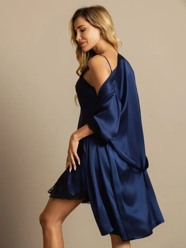 Pure Mulberry Silk charmeuse Nightgown&Robe Set 2Pcs with Lace