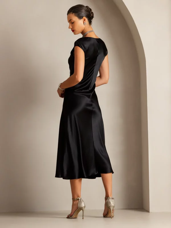 19Momme mulberry Silk Cap Sleeve Round Neck Midi Dress