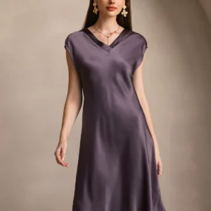 100% Mulberry Silk V-Neck Cap Sleeve Nightgown & Lounge dress - Image 12