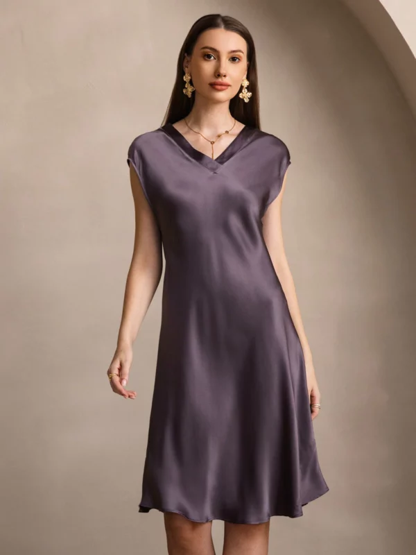 100% Mulberry Silk V-Neck Cap Sleeve Nightgown & Lounge dress