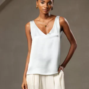 Women's 19Momme Silk Sleeveless V Neck Satin Tank Top with V Back Design - Image 9