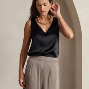 Women's 19Momme Silk Sleeveless V Neck Satin Tank Top with V Back Design - Image 11