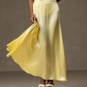 19Momme Mulberry Silk charmeuse A Line Maxi Skirt with Lining - Image 9