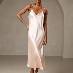 100% mulberry Silk charmeuse Spaghetti Strap Midi Dress - Image 12