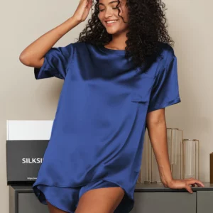 100% mulberry Silk Short Sleeve Round Neck Women's Pajamas Set - Image 9